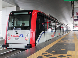 A 6-car train manufactured by CSR Zhuzhou at Awan Besar on the Sri Petaling Line.