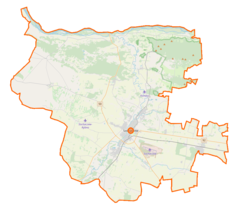 Mapa konturowa powiatu sochaczewskiego, po lewej znajduje się punkt z opisem „Rybionek”