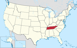 Map of the United States with ٽينيسي Tennessee highlighted