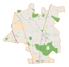 Mapa konturowa gminy Moszczenica, na dole znajduje się punkt z opisem „Jarosty”