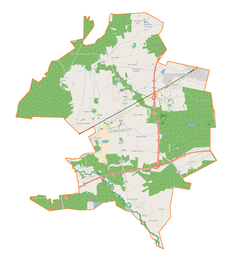 Mapa konturowa gminy Dobroń, blisko centrum u góry znajduje się punkt z opisem „Dobroń Poduchowny”