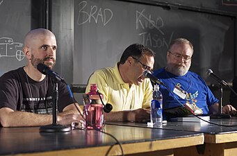 Jay Furr, Laurence Canter and Brad Templeton from the "Heroes of Usenet" panel at ROFLcon II