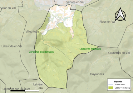 Carte des ZNIEFF de type 2 sur la commune.