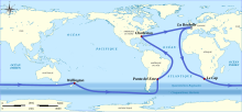 Mappemonde illustrant le parcours de la Velux 5 Oceans 2010-2011