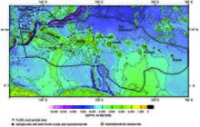 Carte montrant par des dégradés de couleur les différences d'élévation du niveau de la mer