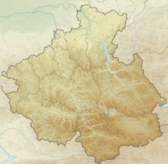 Mapa konturowa Republiki Ałtaju, blisko prawej krawiędzi na dole znajduje się punkt z opisem „źródło”, natomiast blisko centrum na dole znajduje się punkt z opisem „ujście”