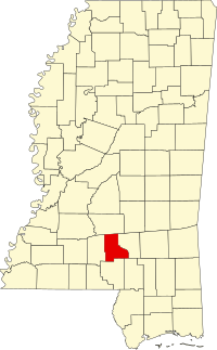 Map of Misisipi highlighting Jefferson Davis County