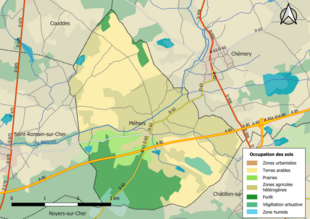 Carte en couleurs présentant l'occupation des sols.