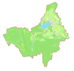 Mapa konturowa gminy Bled, po prawej nieco u góry znajduje się punkt z opisem „Bled”