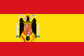 The flag of Francoist Spain (1938–1945), a charged horizontal triband.