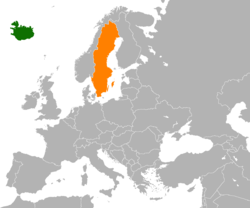 Map indicating locations of Iceland and Sweden