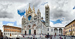 Central square in Siena with a large gothic cathedral