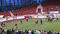 Image 22Lehigh Valley Steelhawks (gold jerseys with black accents) vs. Triangle Torch (black jerseys with red and yellow accents) play an American Indoor Football game at Dorton Arena in Raleigh, North Carolina, March 25, 2016 (from Arena football)