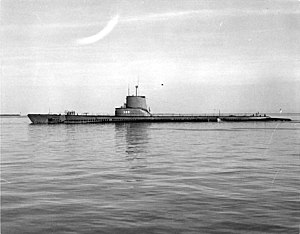 Sea Cat (SS-399), port side view, 1952.