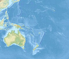 Mapa konturowa Oceanii, po prawej nieco na dole znajduje się punkt z opisem „Rarotonga”