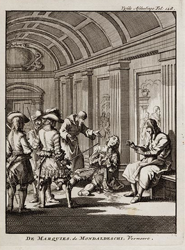 De dood van markies Monaldeschi, gravure van Jan Luyken