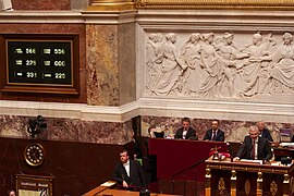 Votes are registered electronically, and shown on a board next to the tribune. This is the vote approving gay marriage (2013)