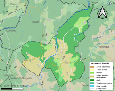 Carte en couleurs des infrastructures et de l'occupation des sols de la commune.