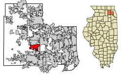 Location of Batavia in Kane and DuPage Counties within Illinois.