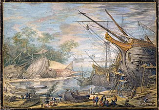 Johann Wilhelm Baur, Le Chantier naval (vers 1635), gouache sur vélin.