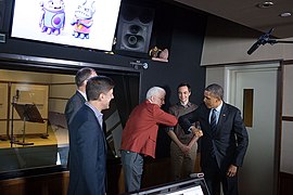 President Barack Obama greets Steve Martin.jpg