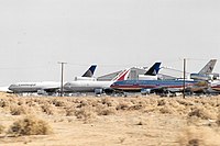 A desert filled with retired airplanes