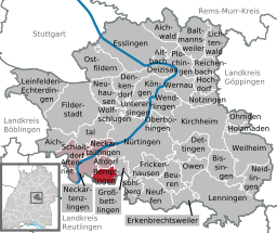 Läget för Bempflingen i Landkreis Esslingen