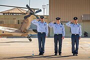 IAF commander Tomer Bar (centre) inducts new Ramon commander Nadav Bar (left), August 2024