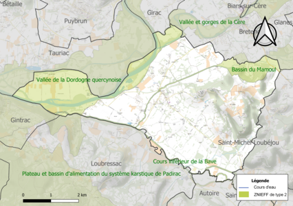 Carte des ZNIEFF de type 2 sur la commune.