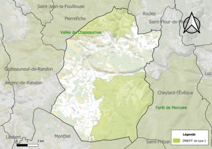 Carte des ZNIEFF de type 2 sur la commune.