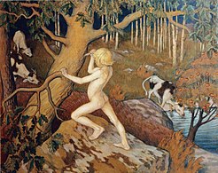 Episodi Kalevalasta (Kullervo kaivertaa tammen runkoon), Väinö Blomstedt, 1897