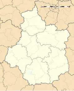 Mapa konturowa Regionu Centralnego-Doliny Loary, u góry znajduje się punkt z opisem „Aunay-sous-Crécy”