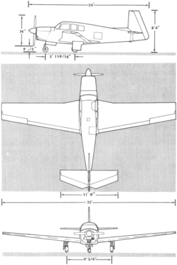 3-view line drawing of the Mooney M20G Statesman