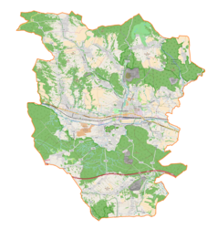 Mapa konturowa gminy Krzeszowice, po prawej znajduje się punkt z opisem „Wielki Okap pod Matką Boską”