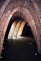 Parabolic or catenaric arches under the terrace of Casa Milá, by Antonio Gaudí in Barcelona, Spain.