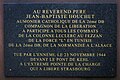 Plaque à la mémoire du R.P. Jean-Baptiste Houchet près du tank Sherman Cherbourg au port du Rhin de Strasbourg (Bas-Rhin).