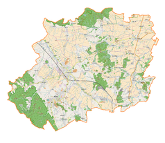 Mapa konturowa powiatu dzierżoniowskiego, u góry po prawej znajduje się punkt z opisem „Dwór w Radzikowie”