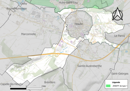 Carte de la ZNIEFF de type 1 sur la commune.