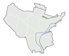 Mapa konturowa Będzina, na dole znajduje się punkt z opisem „Będzin Miasto”