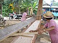 Building a pinas 2004 - fitting the first plank, the garboard strake