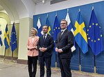 Kristersson med Europeiska kommissionens ordförande Ursula von der Leyen och Finlands statsminister Petteri Orpo, 2024.