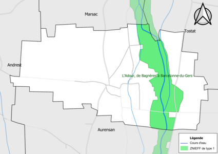 Carte de la ZNIEFF de type 1 sur la commune.