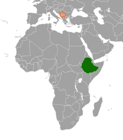 Map indicating locations of Ethiopia and Kosovo