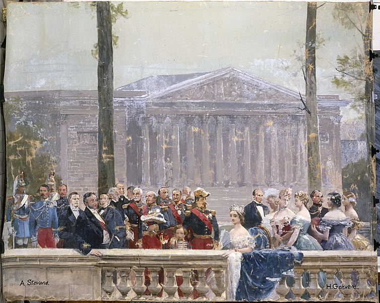 File:Napoléon III, l'Impératrice Eugénie, le colonel Schmidt, le Prince Murat, le Prince Walewski, Roucher, Fould, le Maréchal de Benedetti, fragment du panorama sur l'Histoire du siècle.jpg