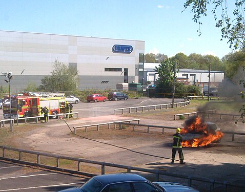 Hampshire Fire and Rescue Service tackles a car fire. This was not a drill!