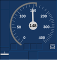 Tachoscheibe während planmäßiger, unbehinderter Fahrt (Ceiling Speed Monitoring). Bei einer zulässigen Geschwindigkeit von 160 km/h wird momentan 148 km/h gefahren. Eine Bremskurvenüberwachung ist nicht aktiv.