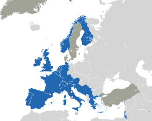 A coloured map of the countries of Europe