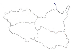 Mapa konturowa kraju pardubickiego, po lewej znajduje się punkt z opisem „Svojšice”