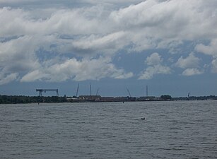 Looking southeast from beach at the city of Sturgeon Bay, Wisconsin