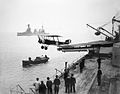 Image 27A Sopwith 1½ Strutter aircraft taking off from a temporary flight deck on the first HMAS Australia, a battle cruiser, in 1918. (from History of the Royal Australian Navy)